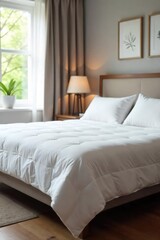 A plush mattress, neatly made with crisp white bedding, sits invitingly in a softly lit bedroom, ready for a peaceful night's sleep , bed linen, clean, soft