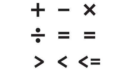 Basic mathematical symbols including addition, subtraction, multiplication, division, and equality isolated on transparent background