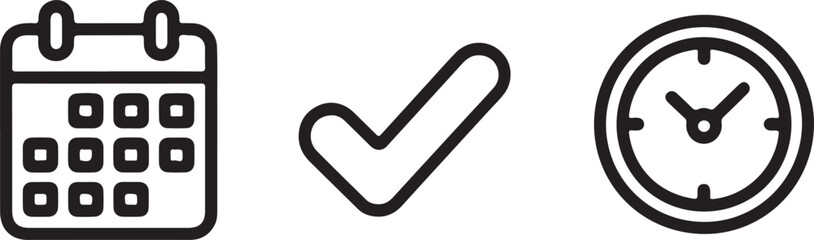 Calendar checkmark clock icons planning