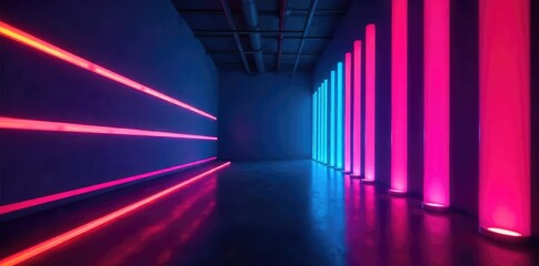 Dynamic LED lighting stripes illuminate a dark room, creating vibrant streaks of color and light patterns Perfect for technology, design, and futuristic concepts , dark, power