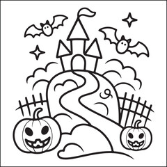 Spooky Helloween bold and easy coloring pages for adults.
