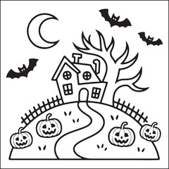 Spooky Helloween bold and easy coloring pages for adults.
