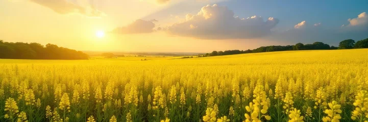 Handdoek met foto Meloenkleur Golden rapeseed fields bathed in the warm summer sun, a vibrant yellow landscape stretching to the horizon Perfect for agricultural, environmental, and travel themes , horizon, brassica napus  © Chanchai
