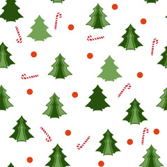 seamless xmas pattern with christmas tree on white background