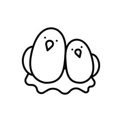 Two rounded birdlike figures with dot eyes and beak shapes sit on a nestlike base. Editable stroke line  icon