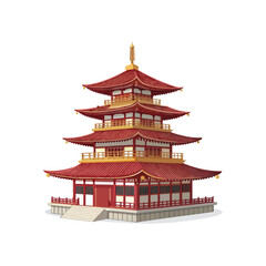 Create a bold vector illustration of a Chinese-style Buddhist temple 
