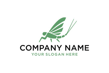 Modern green stylized insect logo design with placeholder text for company name and slogan, on a clean white background.