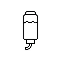 Line drawing water bottle for small animal with liquid visible inside and a curved spout at the bottom. Editable stroke line  icon