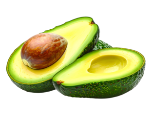 Green half ripe avocado fruit, isolated on white background, a fresh healthy organic ingredient