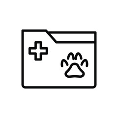 Obraz premium Outline of a folder with a plus sign and animal paw print suggesting veterinary records. Editable stroke line icon