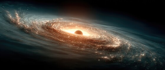 Swirling galaxy with a black hole center and shining stars. Use it for cosmic themes, science, space exploration concepts.