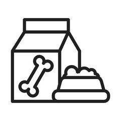 Outline of dog food bag with bone  full bowl. Editable stroke line  icon