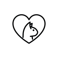 Outlined heart shape containing the silhouette of a pony or horse. Editable stroke line  icon