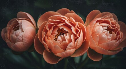 Elegant coral peonies create a romantic vintage feel, perfect for spring designs, wedding invitations, and sophisticated floral backgrounds with soft petals