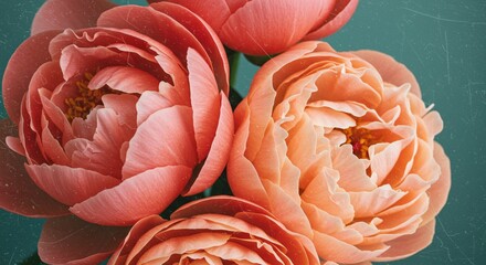 Stunning peach peonies blossoming in spring create a feeling of elegant beauty, perfect for wedding invitations or sophisticated design projects