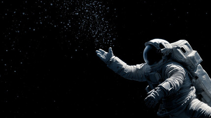 Astronaut floating in space reaching toward distant stars during a vast cosmic exploration
