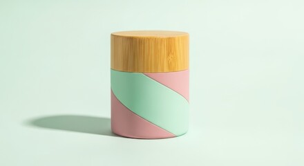 Modern bamboo container with pastel colors and geometric design  