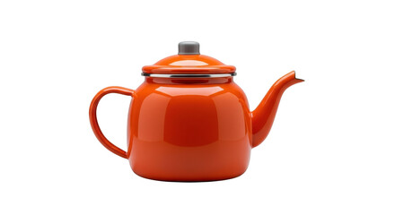 Orange enamel teapot isolated on transparent background