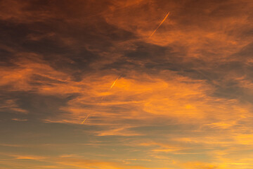 red sky and soft clouds