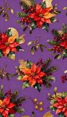 Christmas floral decorations colorful poinsettias festive patterns vibrant background celebration theme