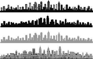 Obraz premium minimal urban skyline set four horizontal vector silhouettes detailed and simplified cityscape variations ai eps jpeg png