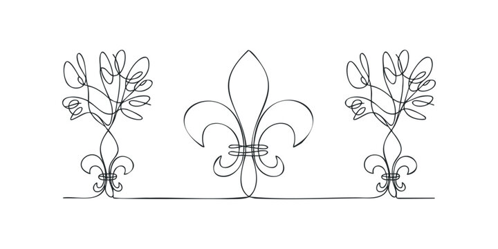 Fleur de lis and floral motif in continuous line drawing