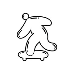 Minimalist abstract figure riding skateboard icon for street sports design concept