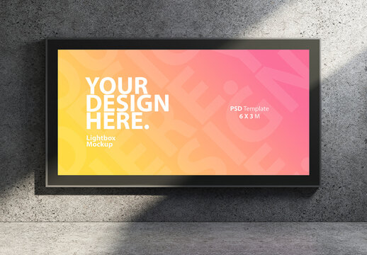 Big Lightbox Screen Mockup on concrete wall