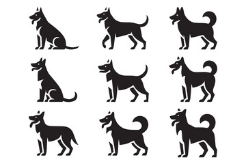 nine dog silhouette poses 3x3 vector collection for design logos icons branding ai eps jpeg png