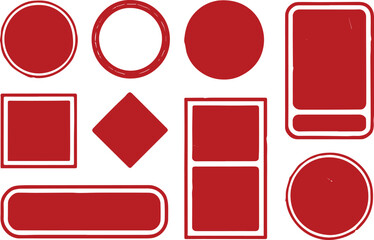 distressed red badge and label frames set vintage textured round and rounded rectangle shapes for branding and print
