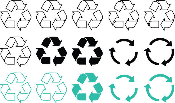 recycle symbols collection minimal icons circular arrows triangle loop vector for packaging signage