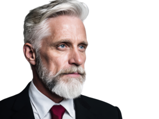 Distinguished Dignity: Portrait of an elegant senior man with a striking silver beard and sophisticated gaze, radiating wisdom and timeless style.