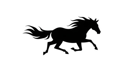 A minimalist black silhouette of a galloping horse, isolated on a white background. Simple and elegant.
