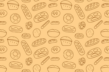 vintage bakery seamless bread pattern vector repeat background featuring baguettes loaves rolls bagels for culinary branding