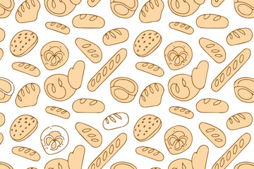 minimal line art bread pattern seamless repeat featuring baguettes loaves rolls bagels perfect for bakery packaging design