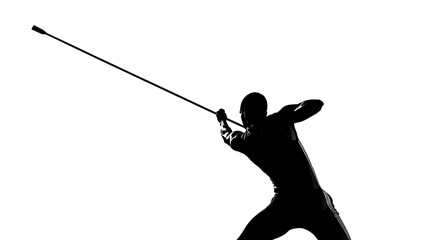 Man javelin throwing silhouette against white background