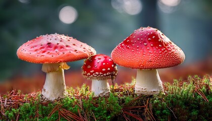 Obraz premium Three Red Toadstools