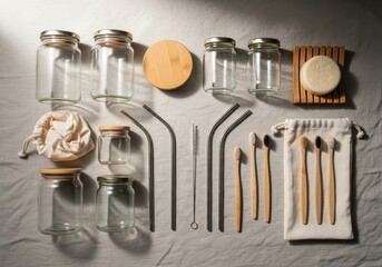 Zero waste items isolated on white background for sustainable lifestyle