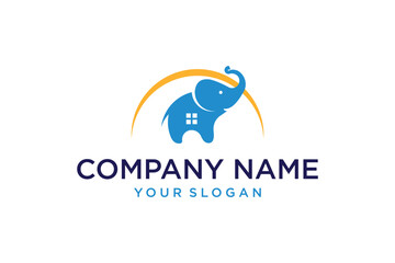 Blue Elephant House Logo Design for Secure Real Estate and Family Home Services