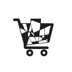 Black shopping cart icon with a broken geometric pattern inside, symbolizing retail failure or damage