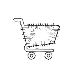 Artistic doodle of a shopping cart filled with intricate digital circuit patterns, symbolizing contemporary online retail, technology, and e-commerce innovation
