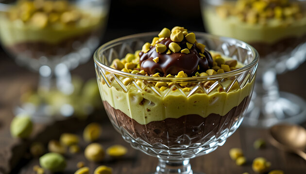 Gourmet Pistachio and Chocolate Layered Dessert Parfait