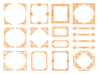 Luxury geometric golden frames and decorative borders set, vintage Arabic art deco ornament collection for retro design