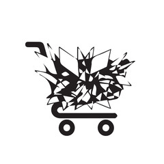 Shattered shopping experience conceptual illustration, symbolizing consumer challenges, broken deals, economic disruption, or market instability in retail and e-commerce