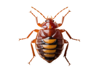 Closeup of a bed bug isolated on transparent background, topdown view