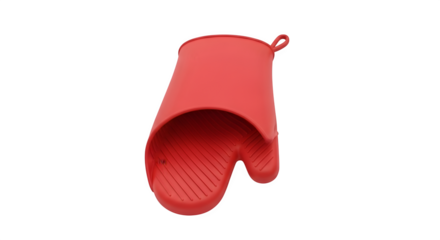 Red silicone oven mitt isolated on transparent background, heat resistant glove for cooking and baking, kitchen accessory for protection from hot surfaces