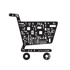 Electronic shopping cart icon representing digital commerce and online retail technology, symbolizing e-business growth and modern consumerism