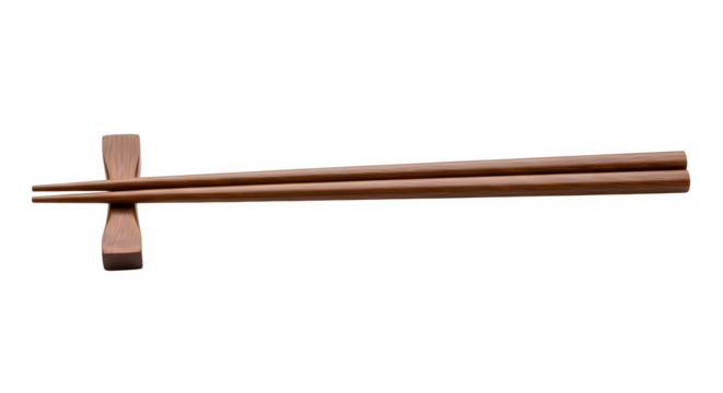Wooden chopsticks with chopstick rest isolated on transparent background, a traditional eating utensil used in asian cuisine for enjoying meals