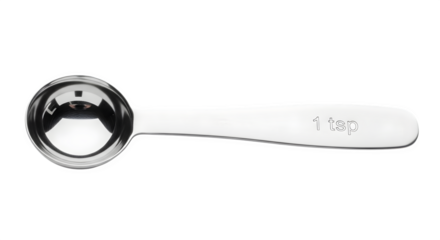 Stainless steel coffee scoop isolated on transparent background, a kitchen utensil for measuring coffee grounds with a sleek design