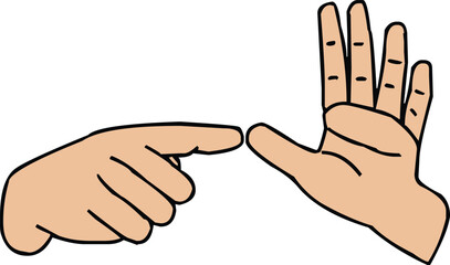 Vector art of two hands gesturing, one finger pointing towards another hand